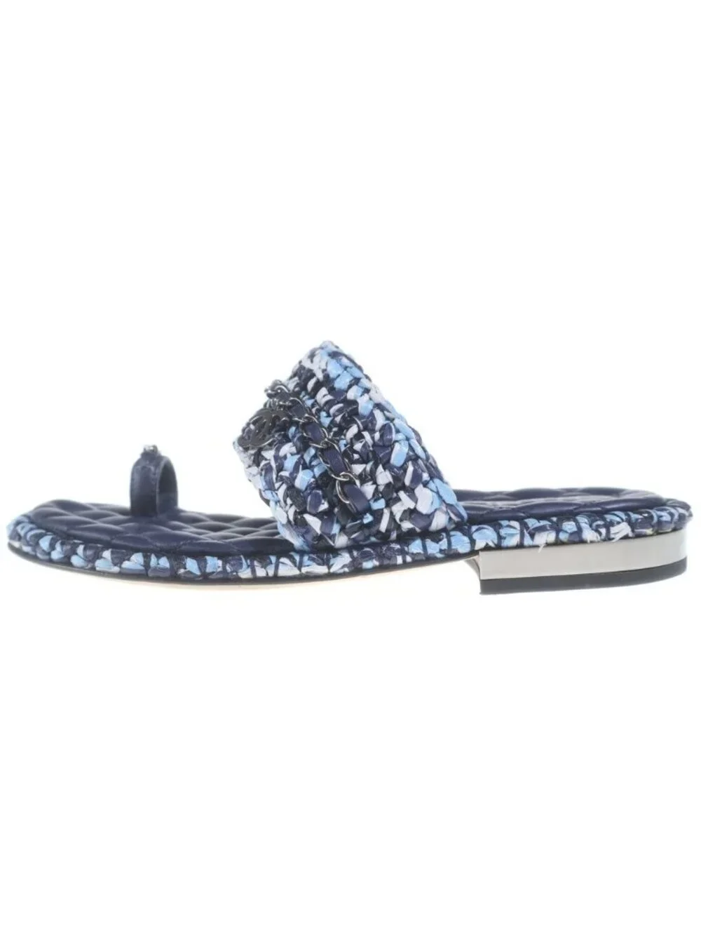 Chanel CC Logo Sandals Raffia Leather Blue